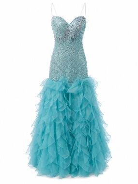 Sherri Hill 1564 Turquoise Ruffled Sequin Ball Gown Dress